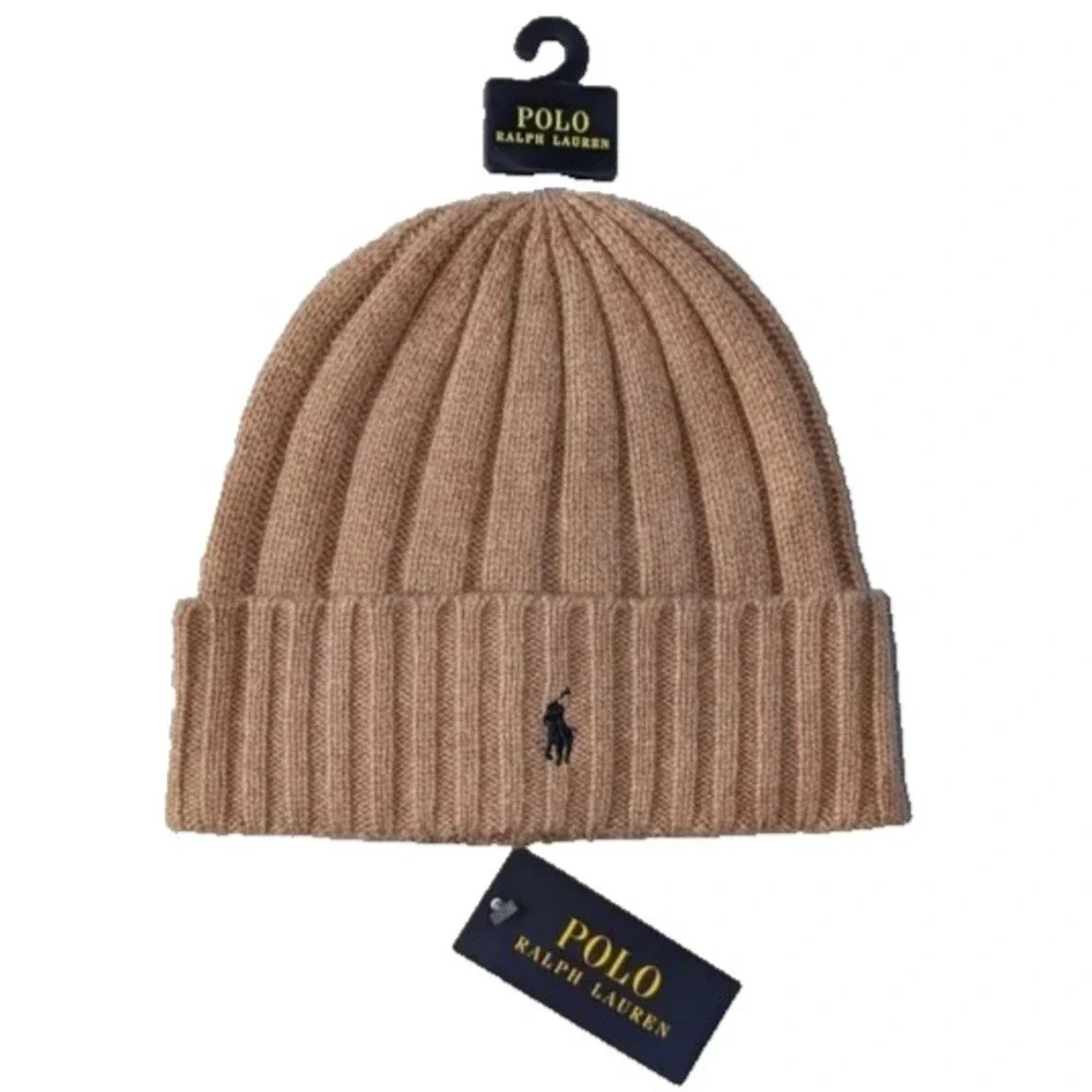 NWT‎ MENS POLO RALPH LAUREN WOOL BLEND BEANIE / CAP~TAN~OS